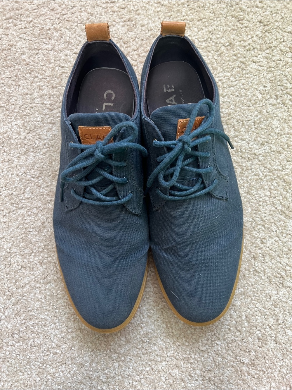 Clae Men’s Dark Blue Canvas Derbys with Tan Pull Tabs